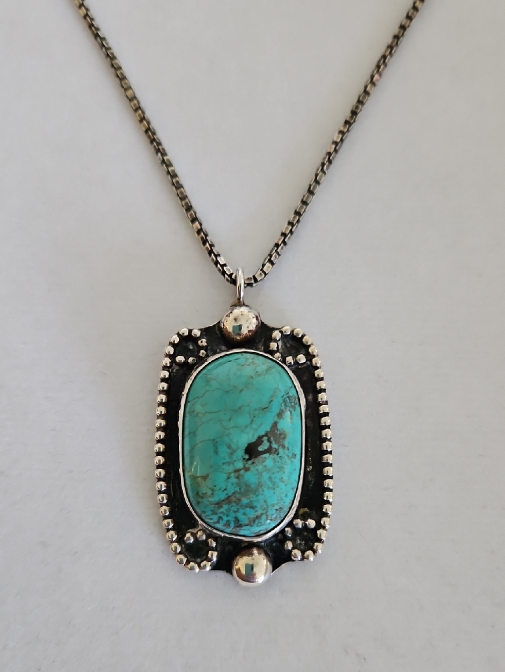 Vintage Sterling Silver Turquoise Pendant - Picture 2 of 15